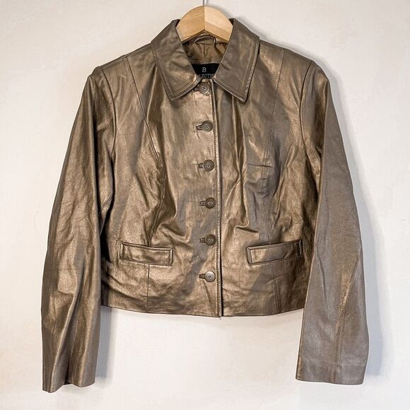 Vintage Metallic Bronze B Collection Leather Jacket Size LP - Picture 1 of 7